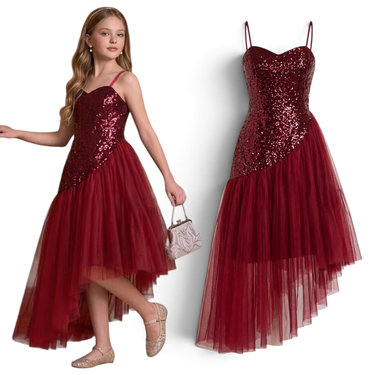 Pre-teen elegant burgundy gitl dress 2k6
