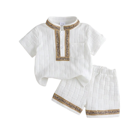 baby white linen set with gold  lining