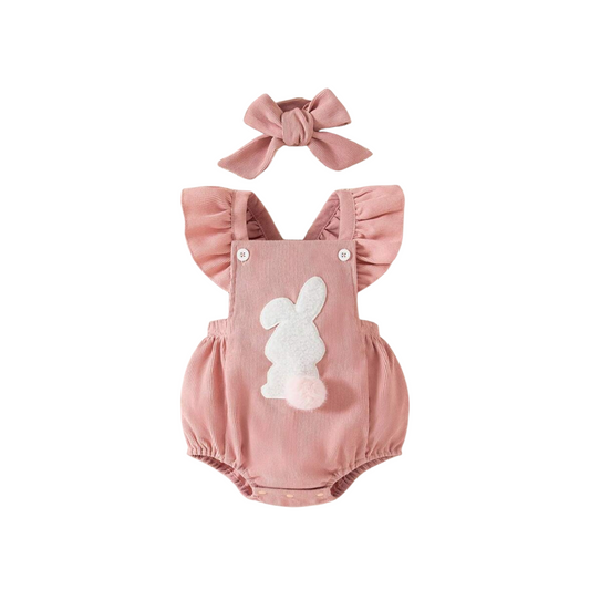 Pink little bunny romper baby girl set