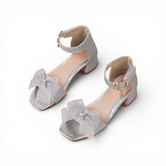 Silver bow girls formal shoes