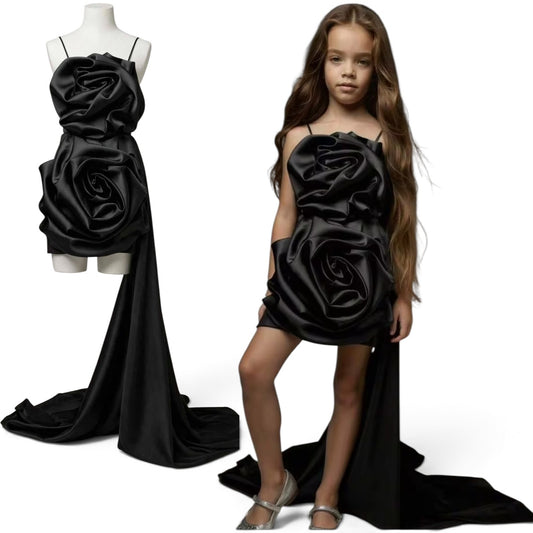 Black flower pattern 2pc girls set