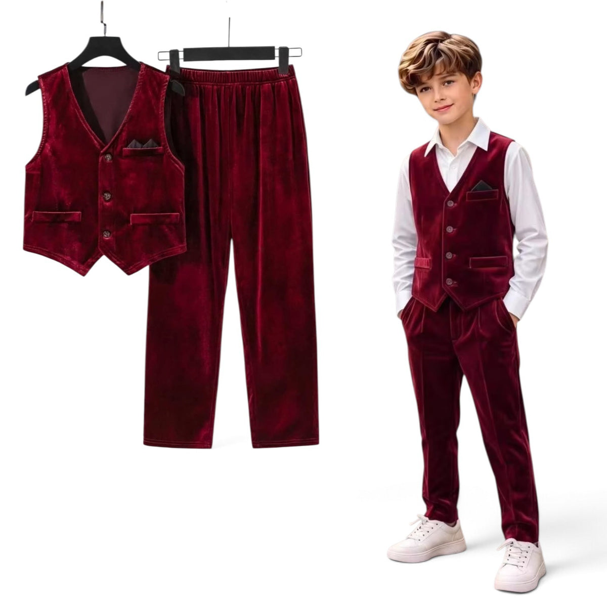 Burgundy 2pc boys velvet forma set