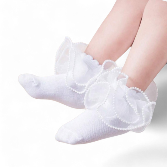 White pearl frill girls socks 2k6