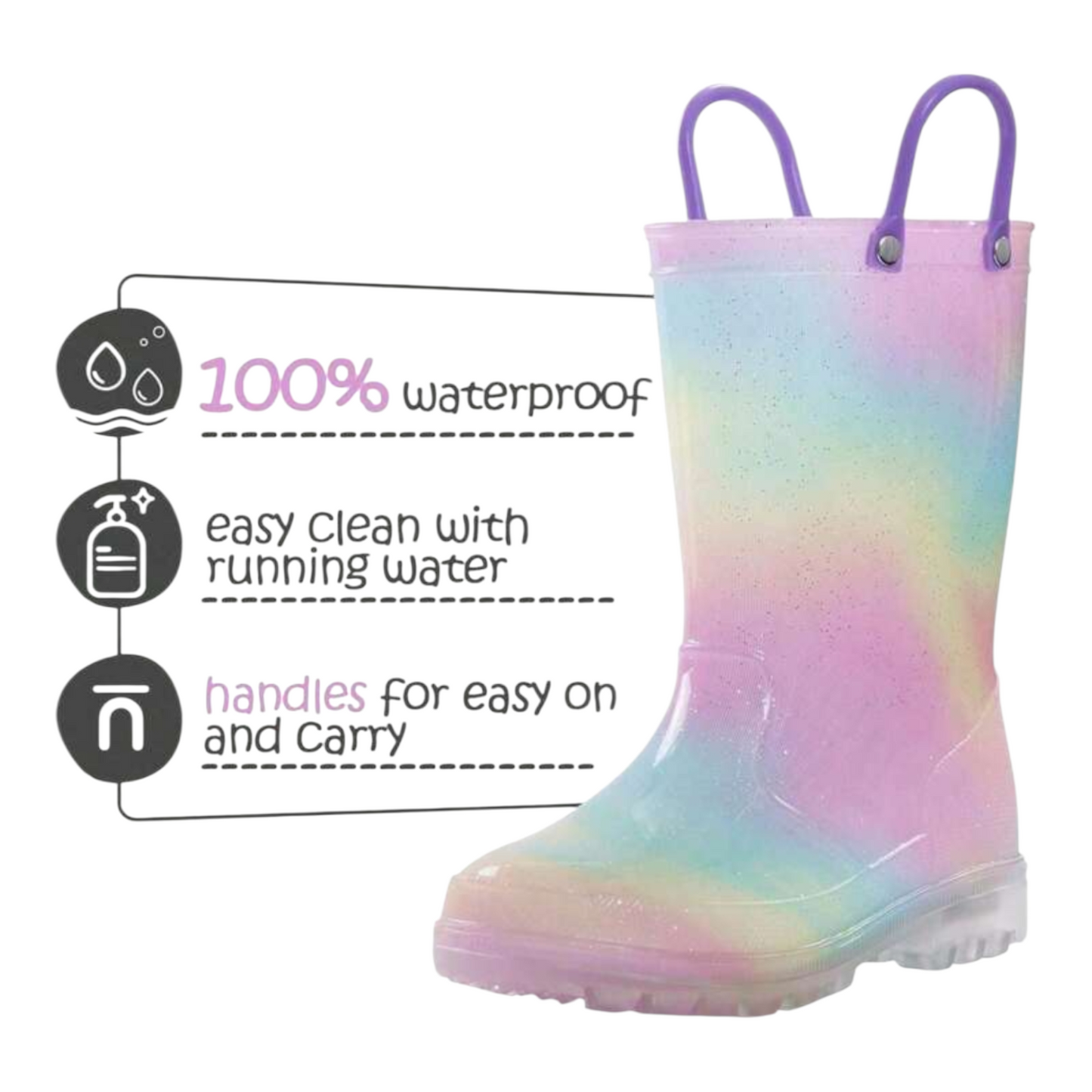 Led rainbow girl rain boots