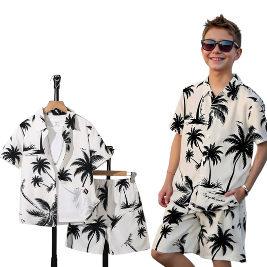 Beige & black tropical boys set