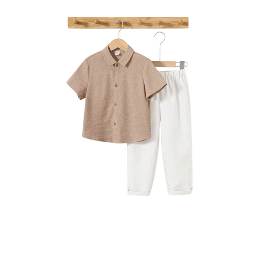 Brown top with white lingerie pants boys 2pc beach set