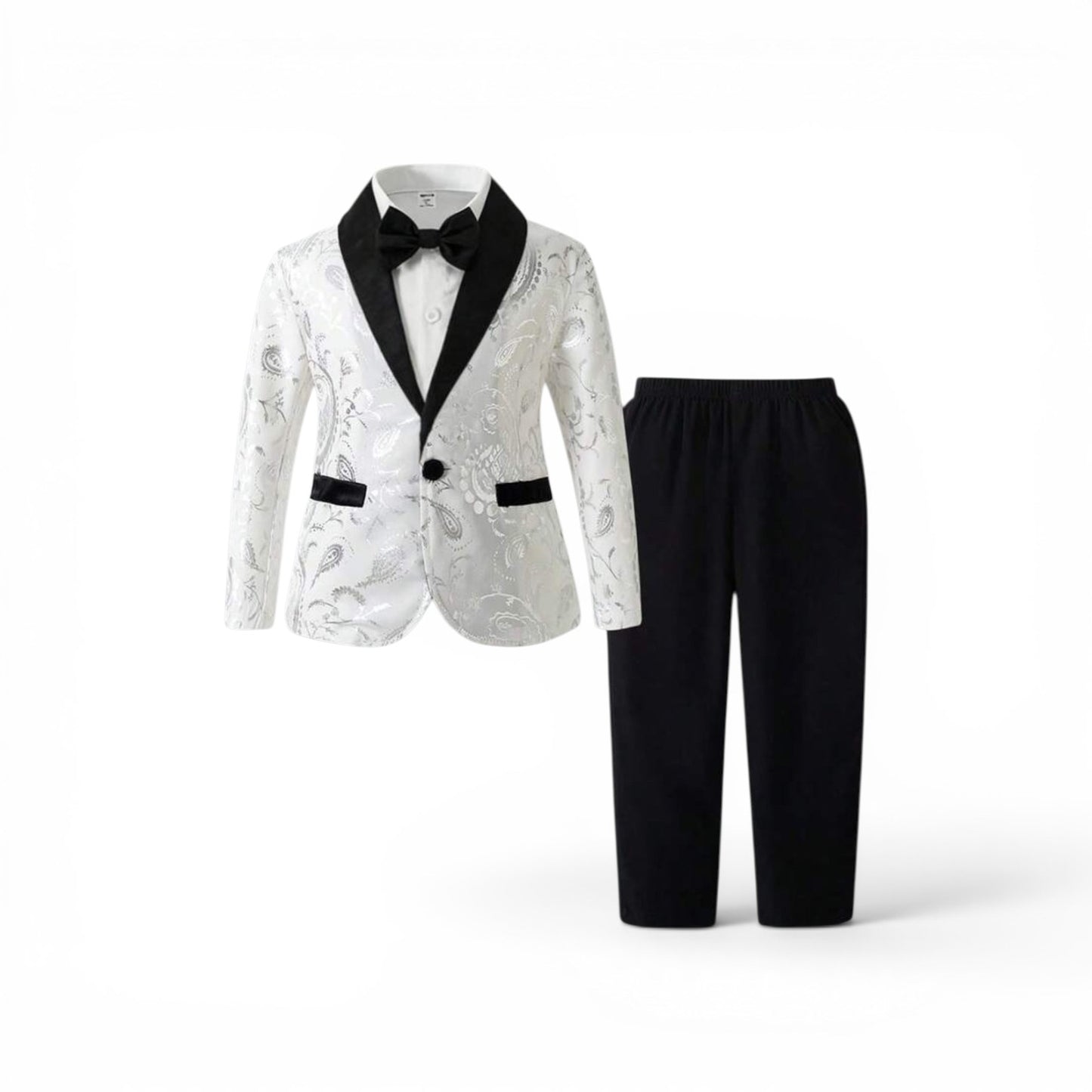 Boys white & silver jacket  with black pants formal set