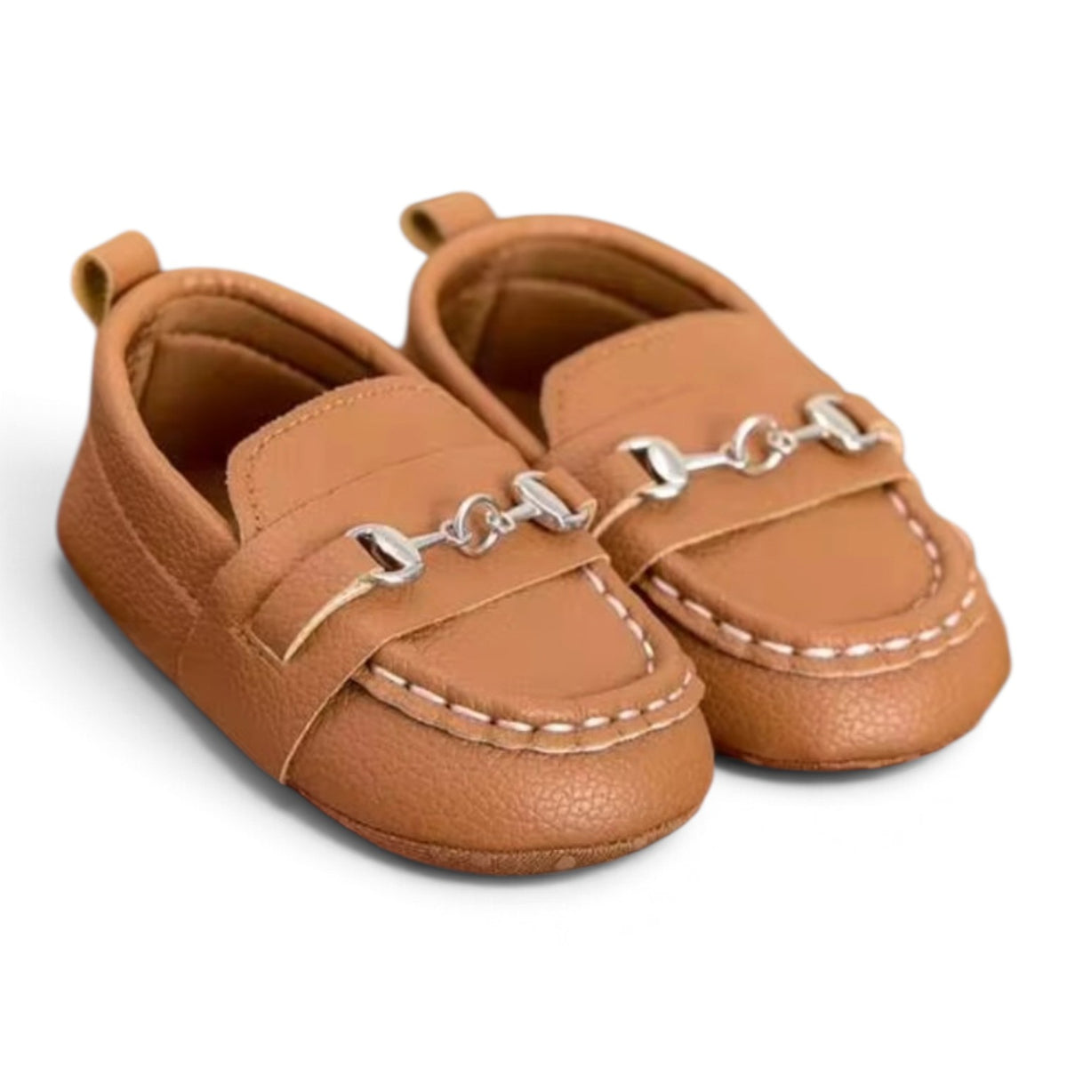 Baby brown loafer with silver buckle