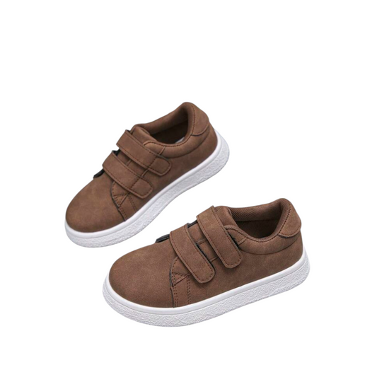 Toddler brown & white boys loafers