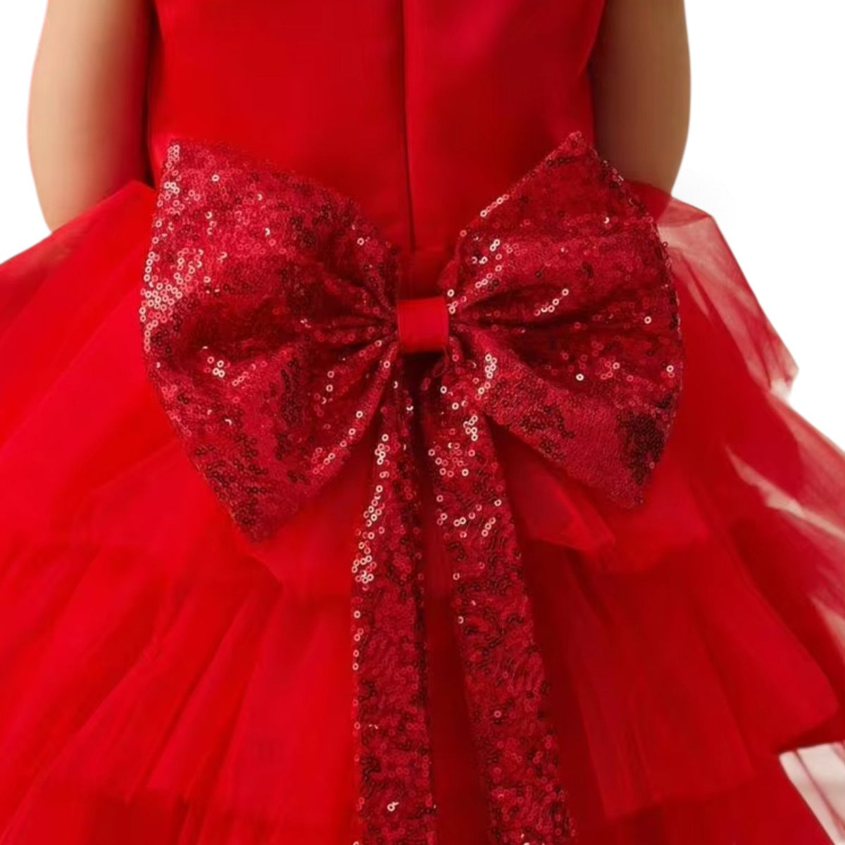 Girls red tutu dress with red sequin bow at the back