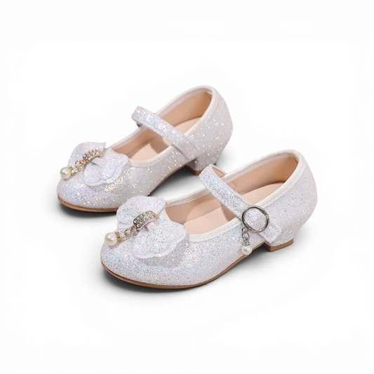 White sparkly girls formal shoes