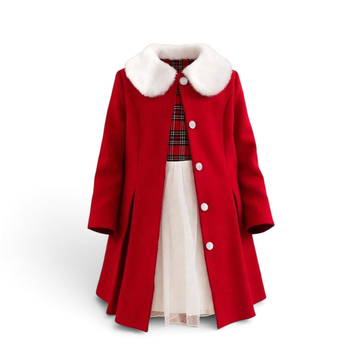 Girls 2pc coat & dress girls red plaid set