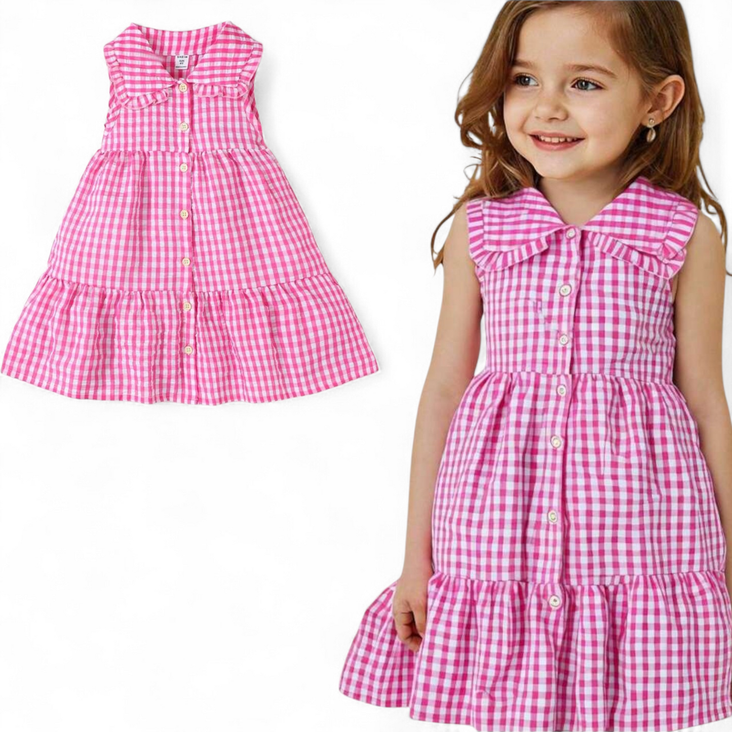 Girls Pink&white plaid dress