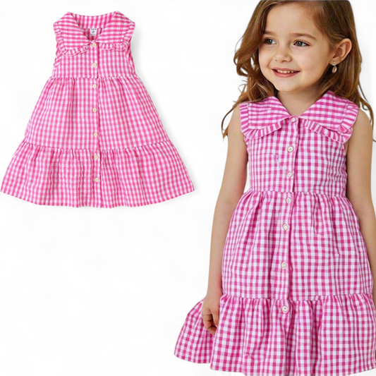 Girls Pink&white plaid dress