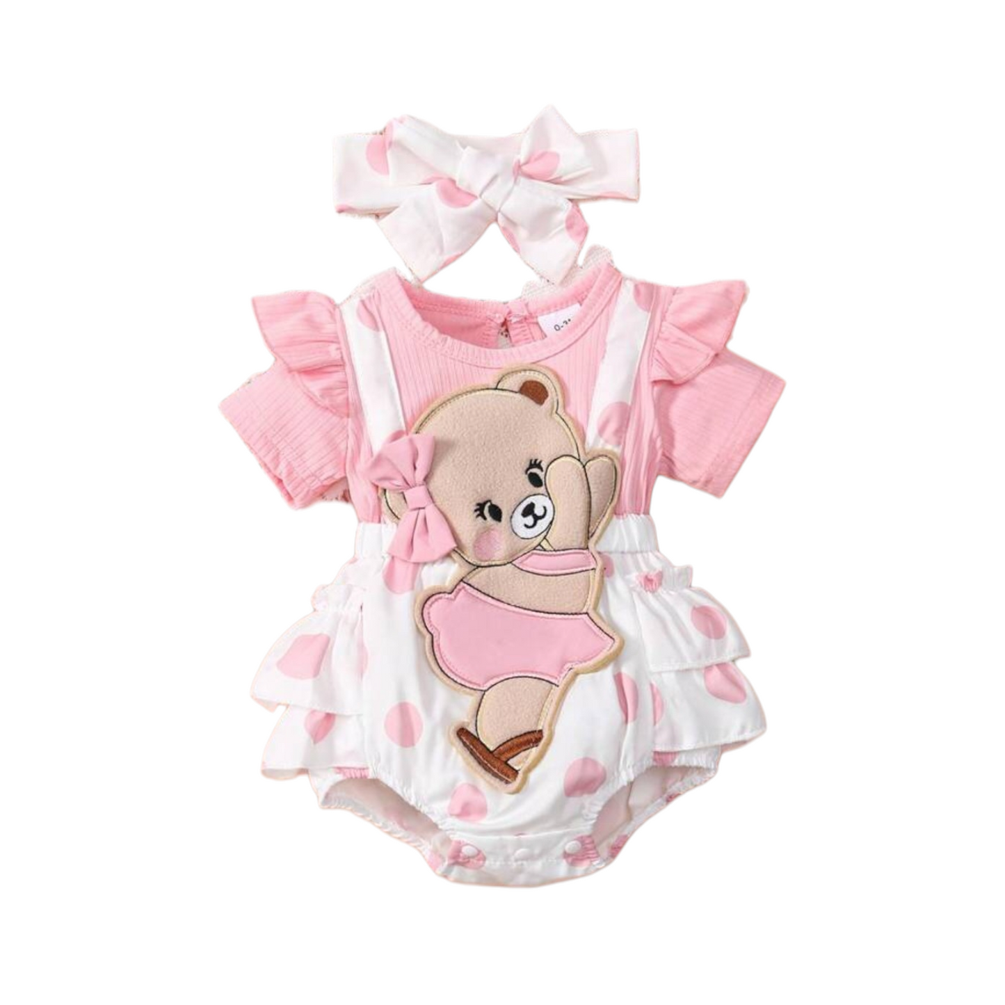 Pink bear baby romper set