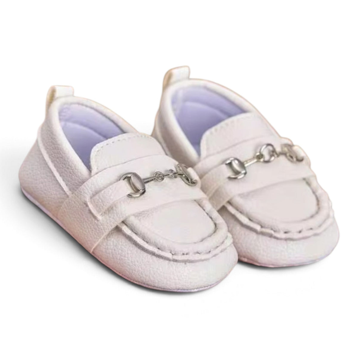 Baby boy white loafer with silver buckle