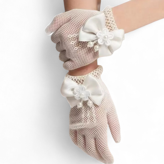 White net pearl girls gloves