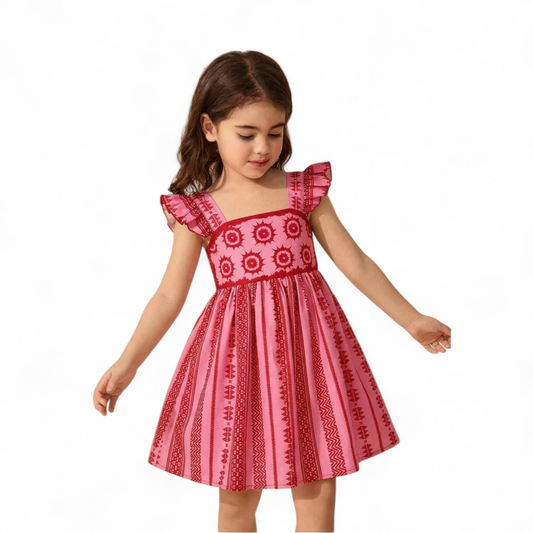 Pink & red bohemian girls spring dress