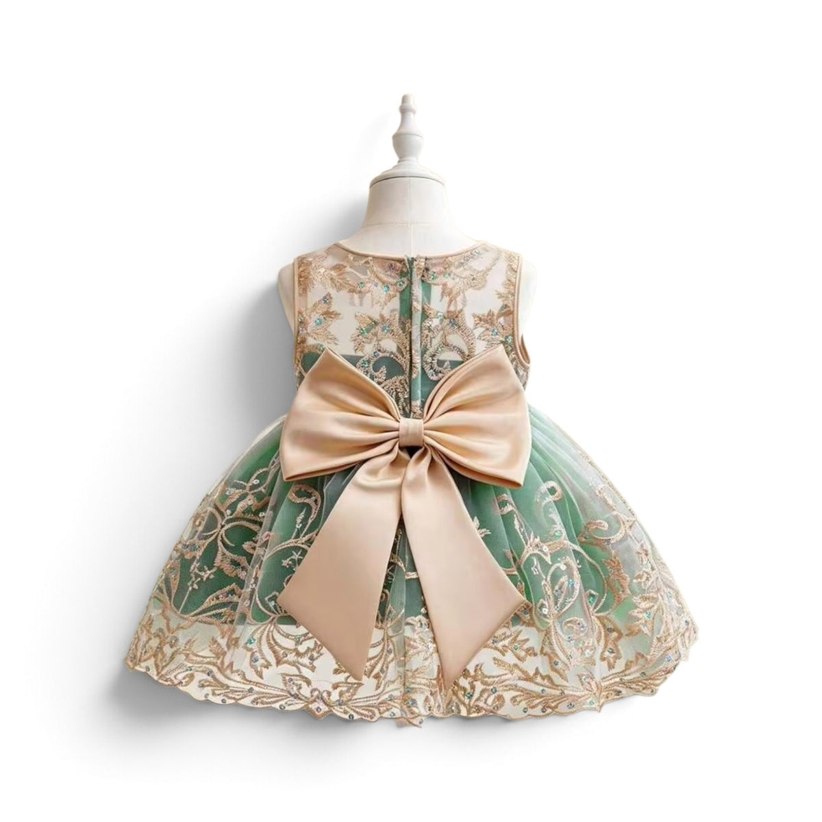 Green with gold lace baby dress