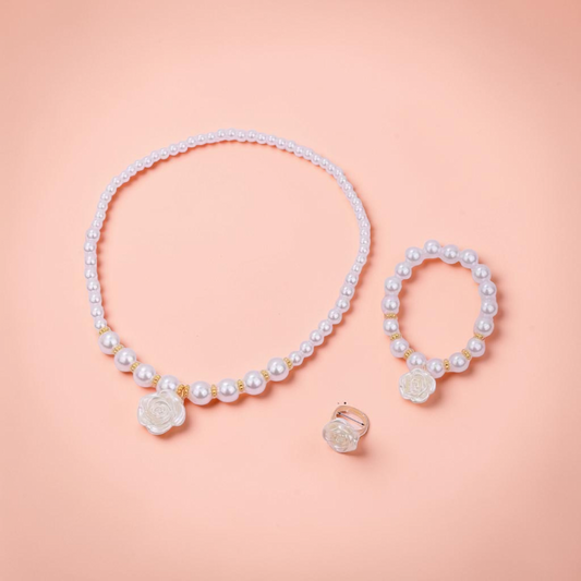 Rose pearl girls necklace set