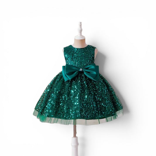 Girls green seqin elegant girls  dress