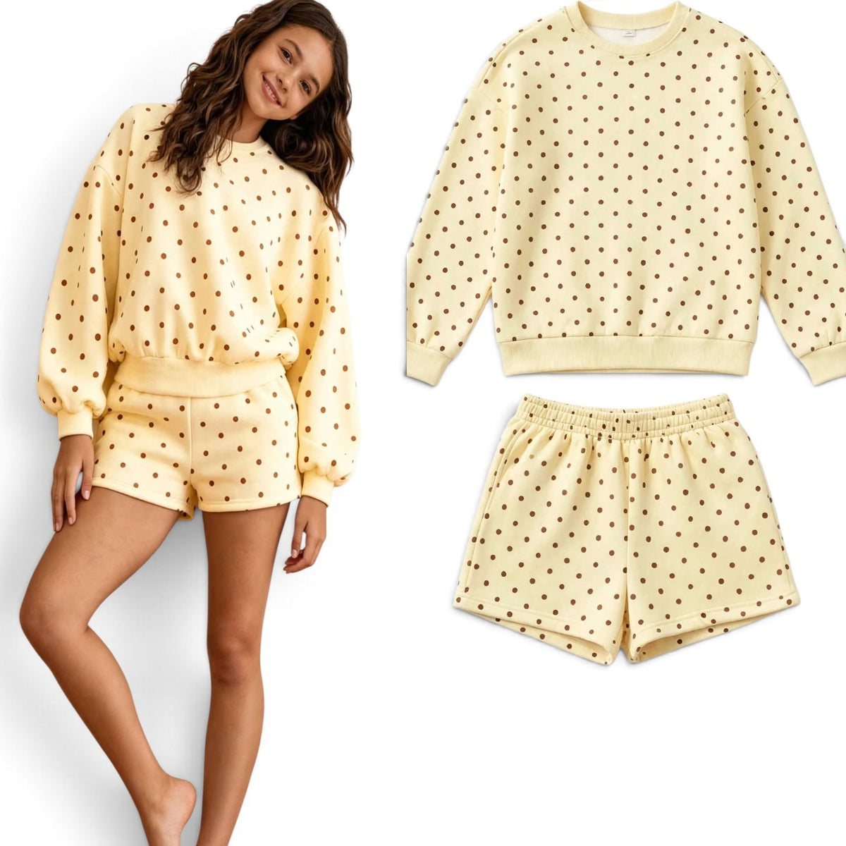 Girls yellow polka dot 2pc sweater pants set