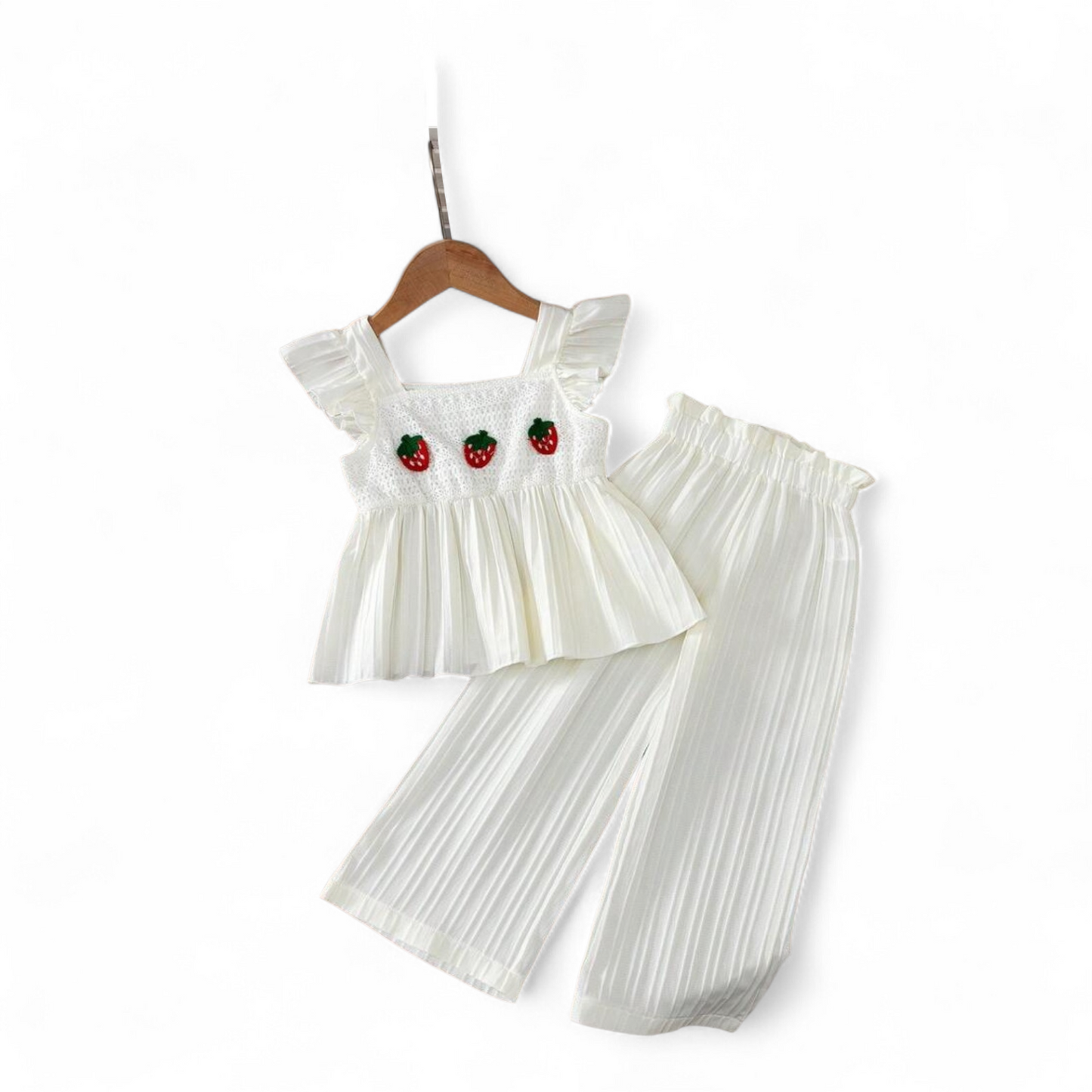 With strawberry 2pc girl's long pants and top set