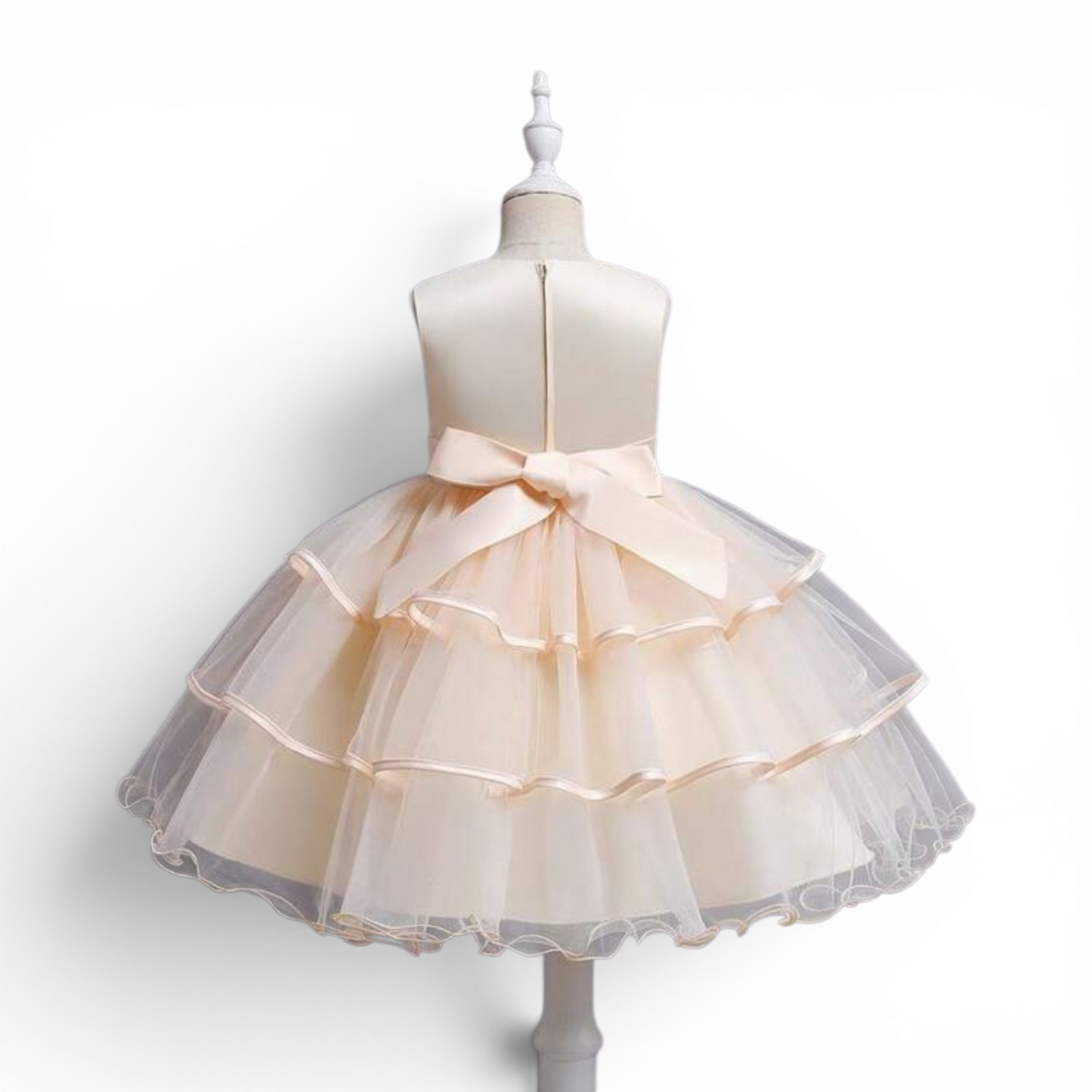 Peachy beige wotn blue floral embroidery girls formal dress