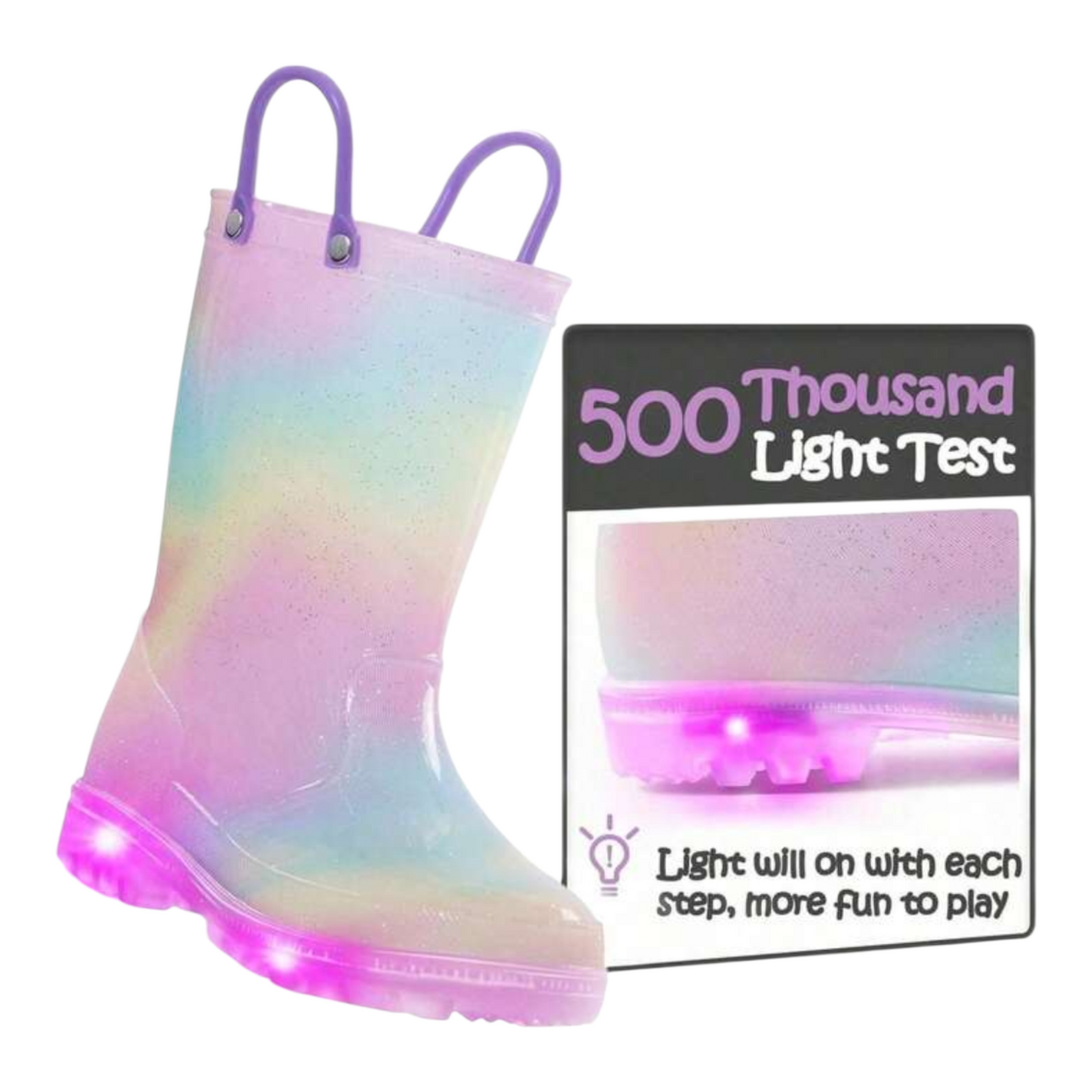 Led rainbow girl rain boots