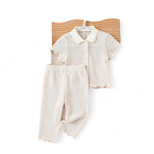 2pc beige baby girl long pants set