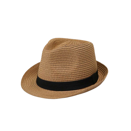 Boys brown fedora hat with black band