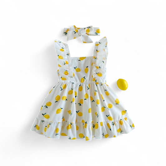 Lemon baby dress set with headband