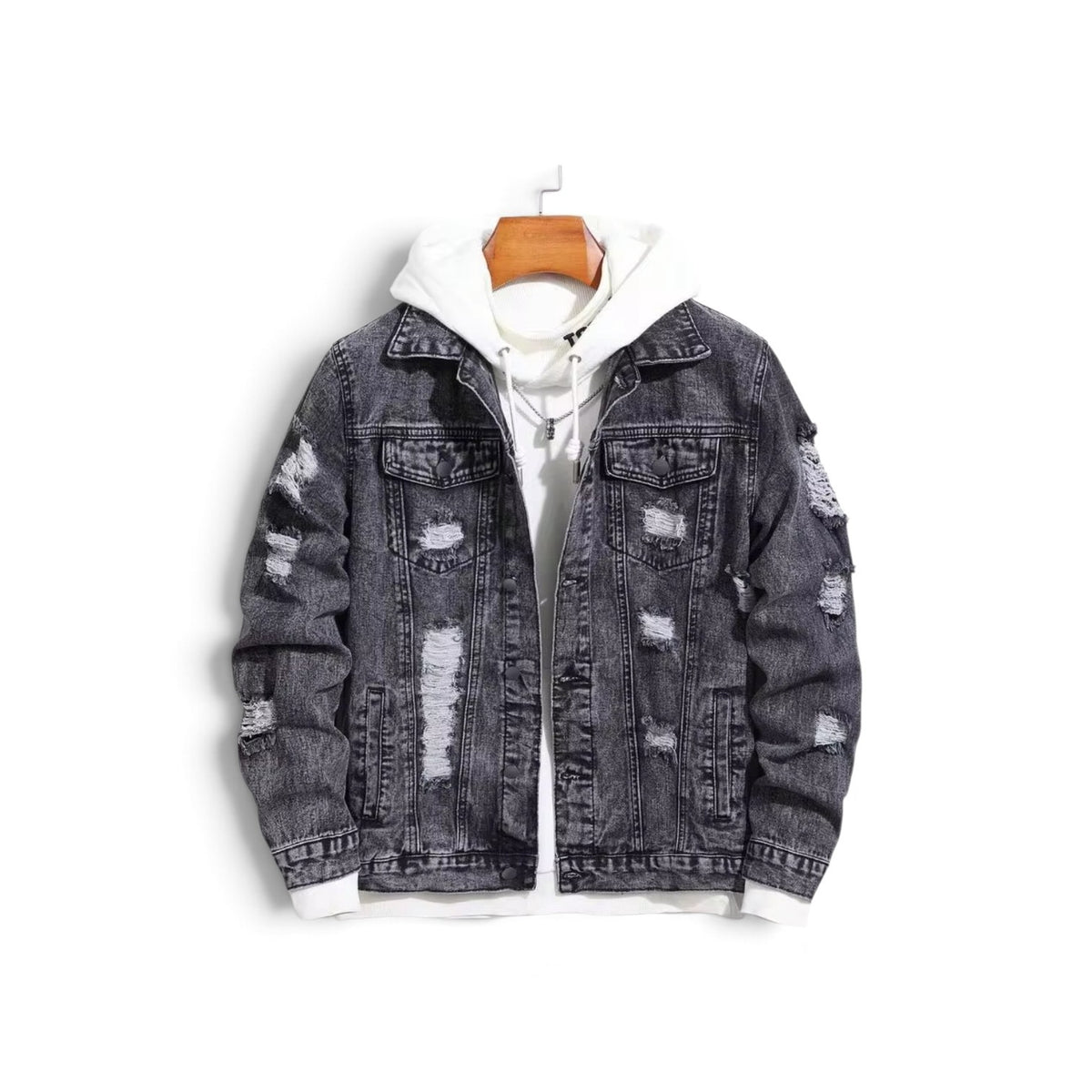 Teen boy distress black denim jacket