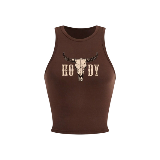 Western brown teen tank top