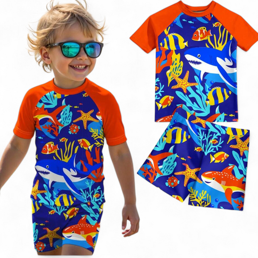 Under the sea orange boys swim suit 2pc set