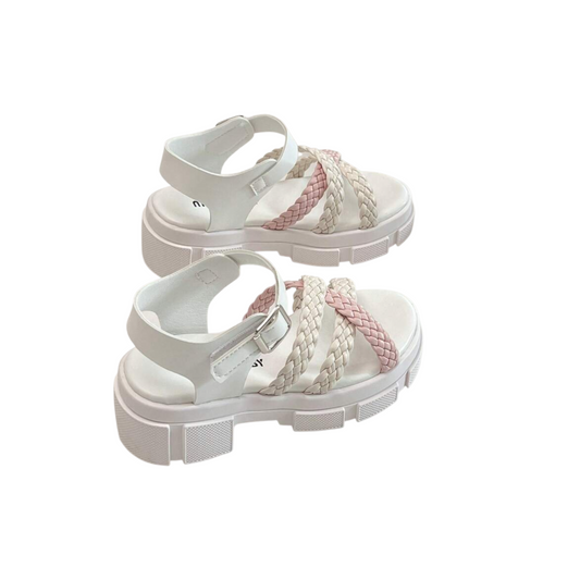 Pink & white braided strap girls sandals