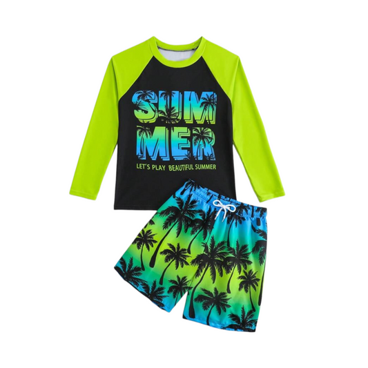 Summer green palms tree boys swimsuit