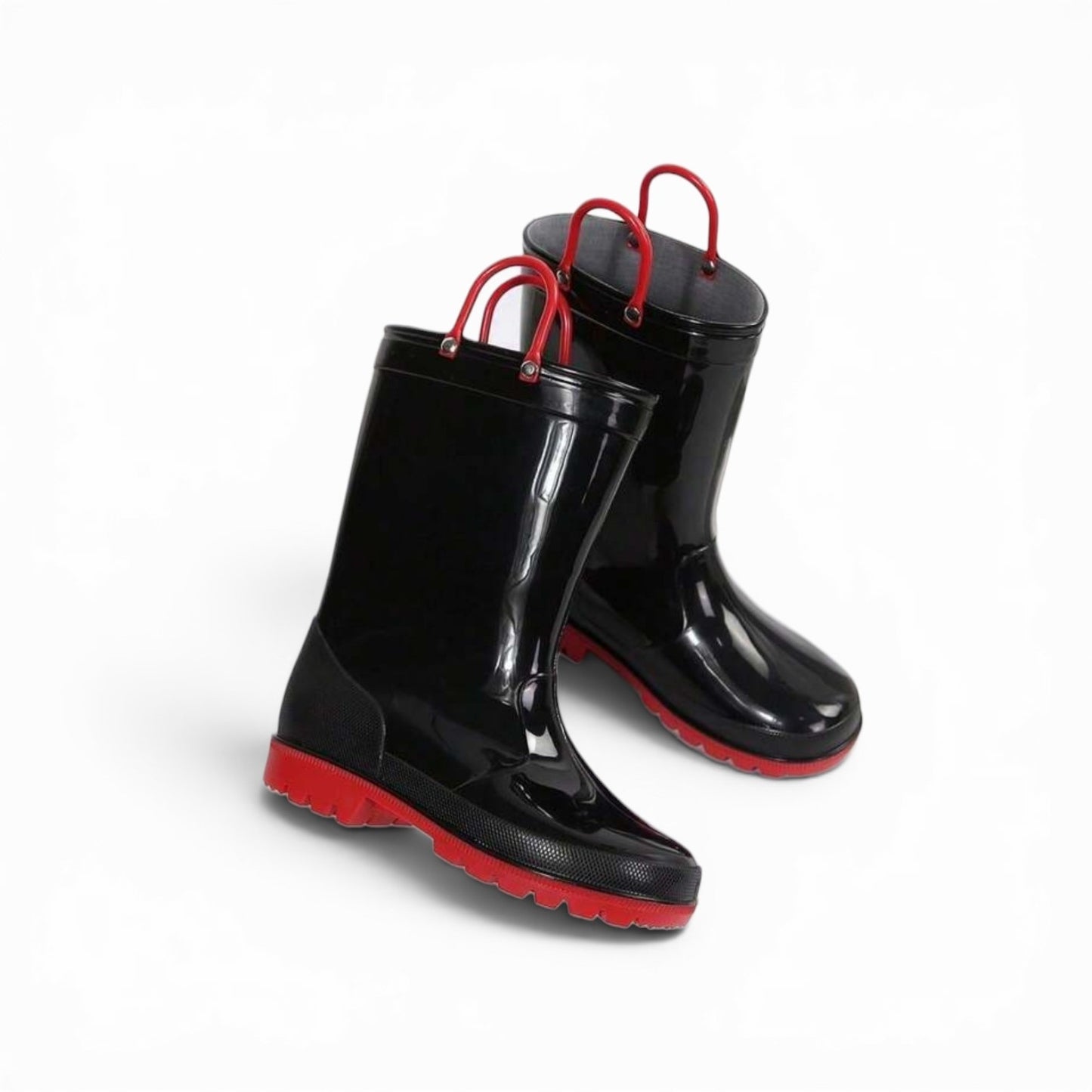Black and red rain boots
