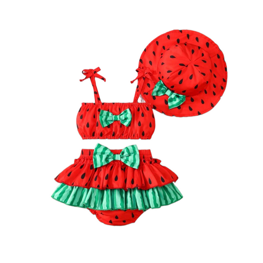 Watermelon red 3pc baby girl beach set