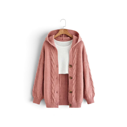Girls long pink cardigan button down hoodie