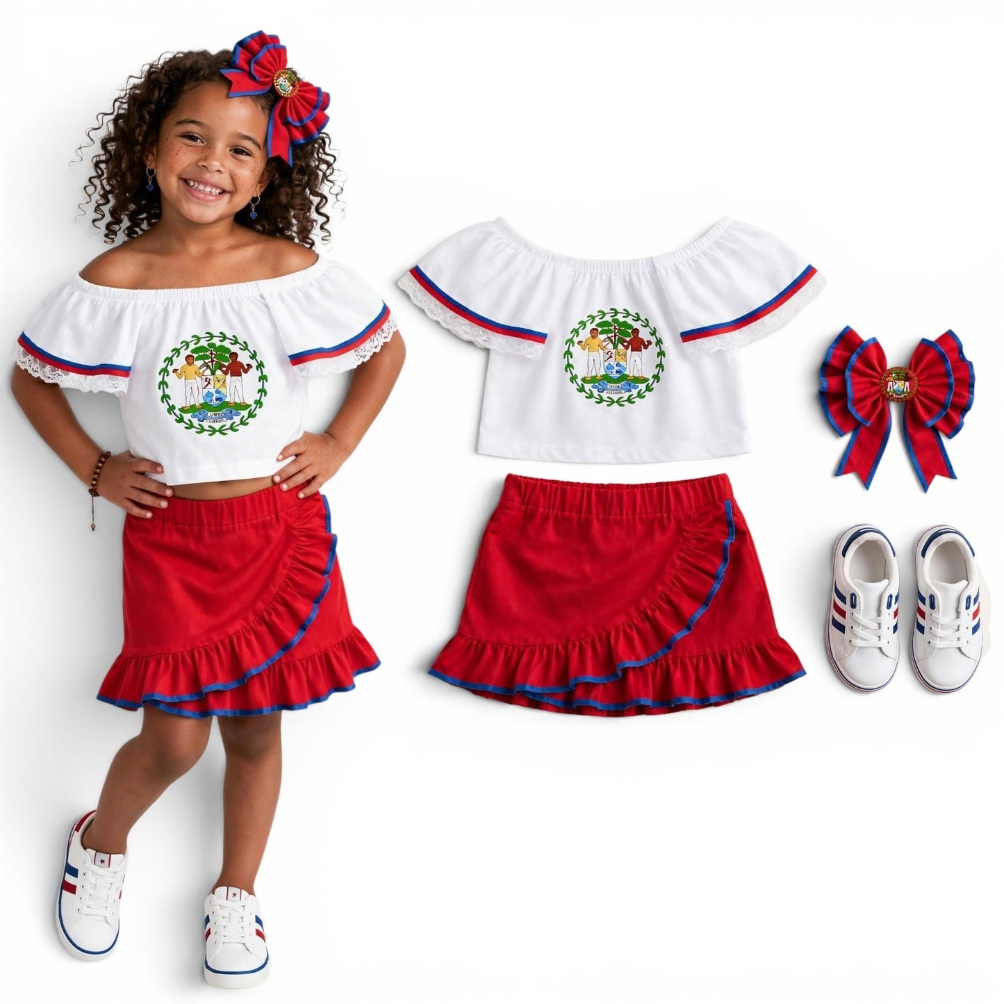 Frill top with red frill skirt belize girls set