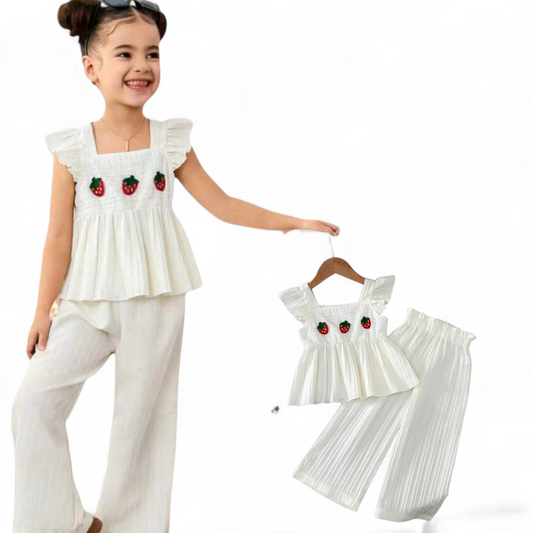 With strawberry 2pc girl's long pants and top set