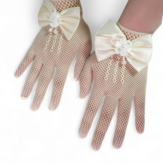 Beige net pearl girl gloves