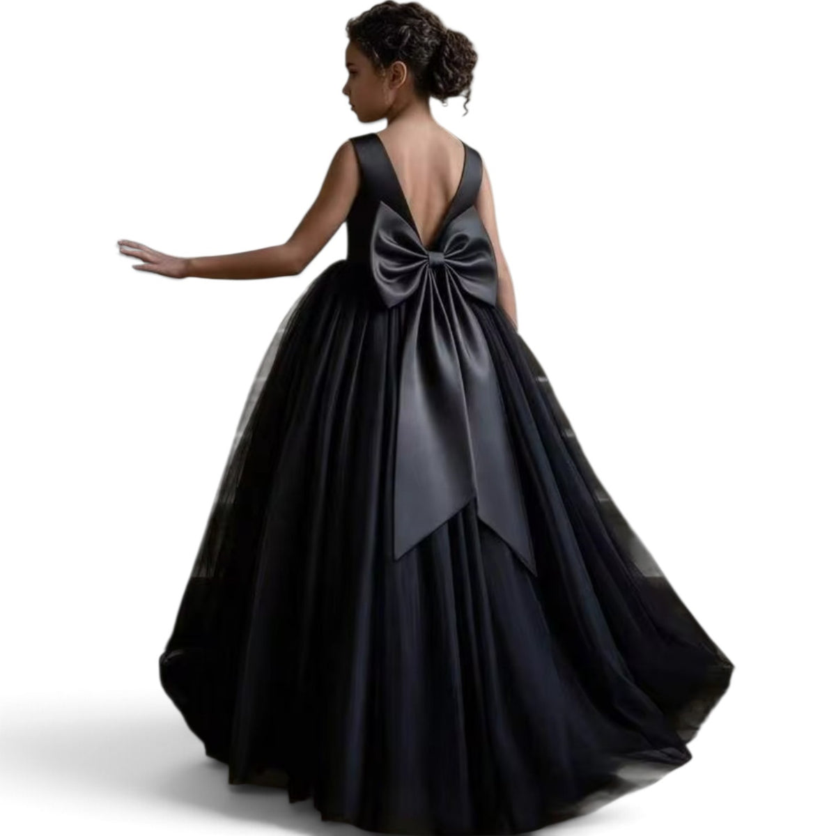Girls long black elegant tulle dress 2k6