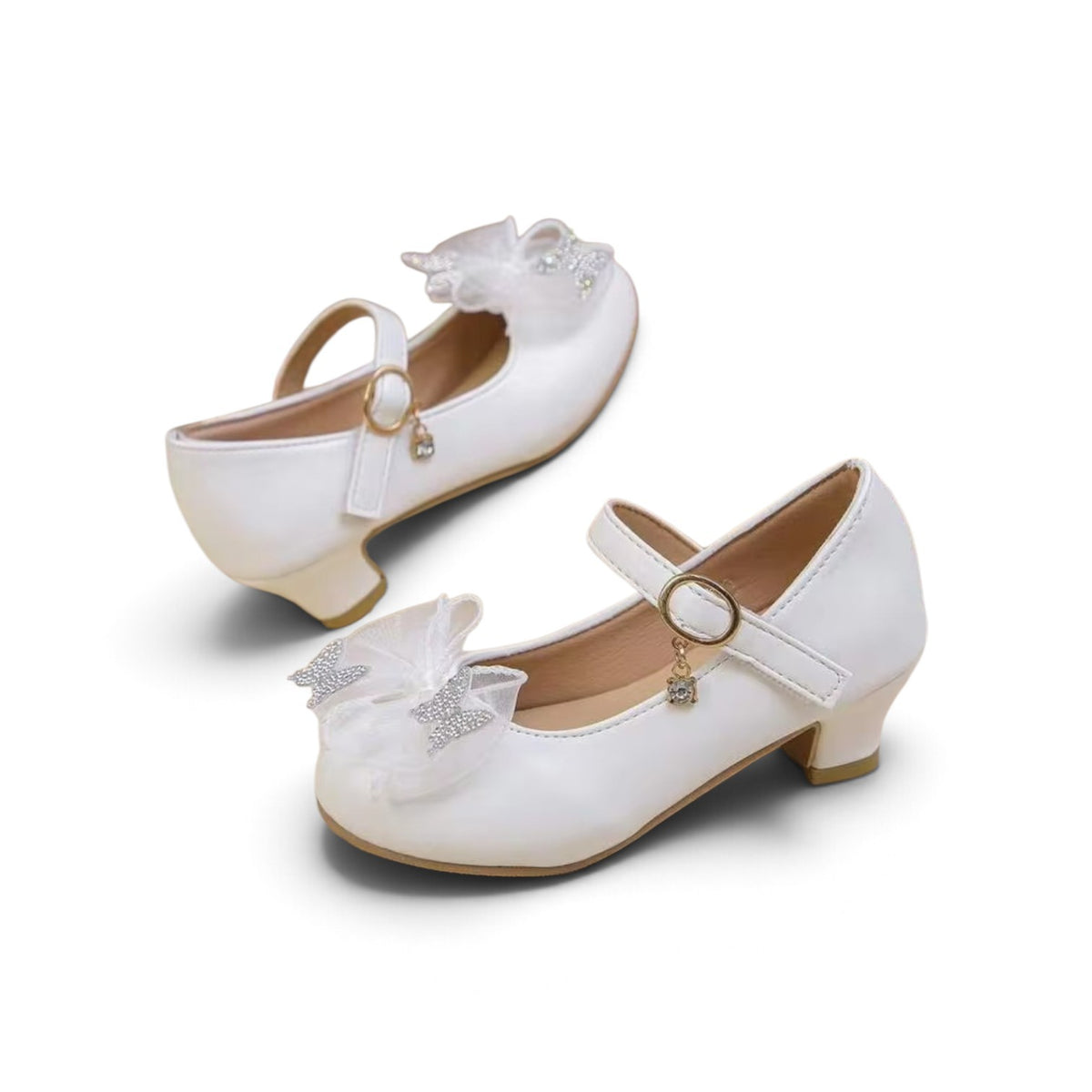 Girls white butterfly heels