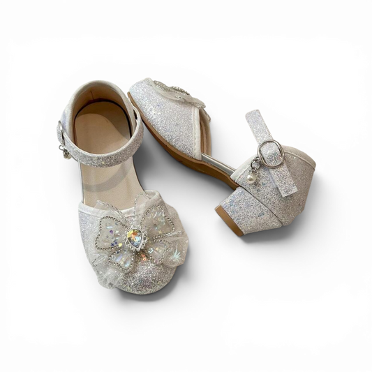 Silver with diamond bow girls formal shoes