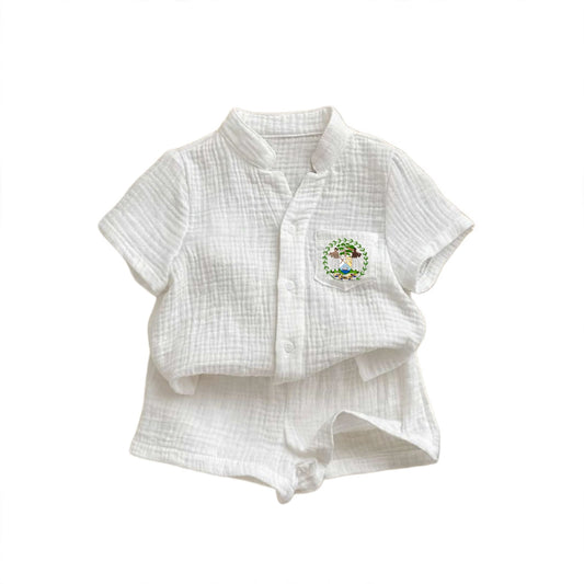 Baby linen  white belizean emblem 2pc set