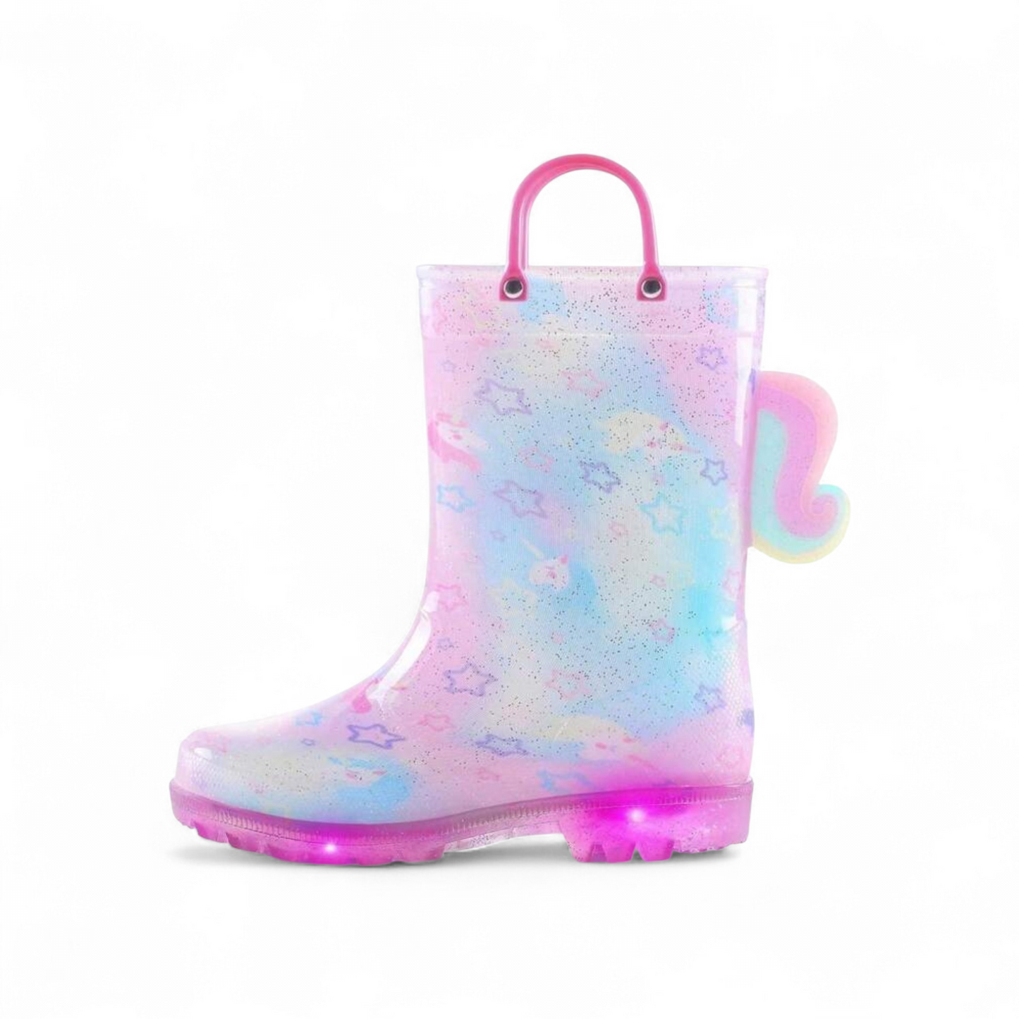 Rainbow pony LED girls rain boots