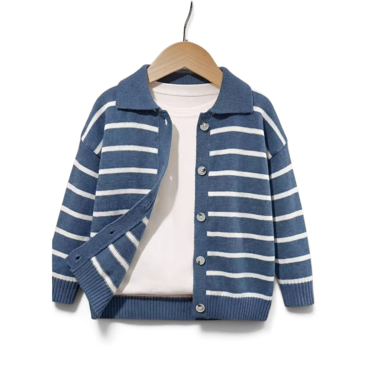 Blue with white stripes boys button down cardigan sweater