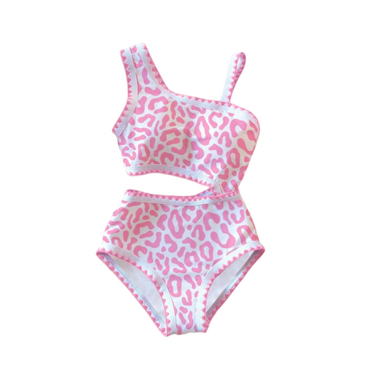 Pink & white cheeta girl swimsuit
